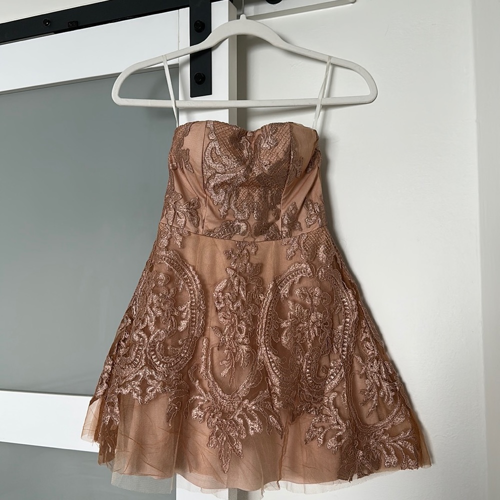 Hello Molly Strapless Lace Tulle Mini Dress XS